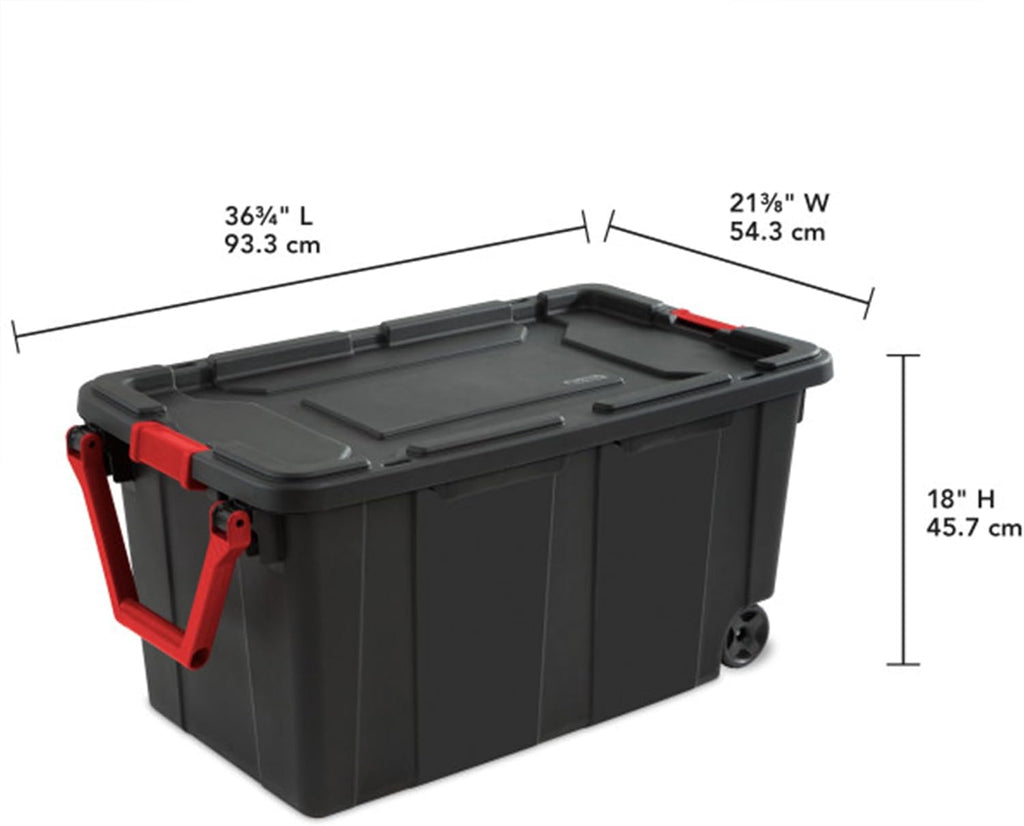 Sterilite Wheeled Tote - Durable 40 Gallon Storage Container - Black Color, Ideal for Organizing