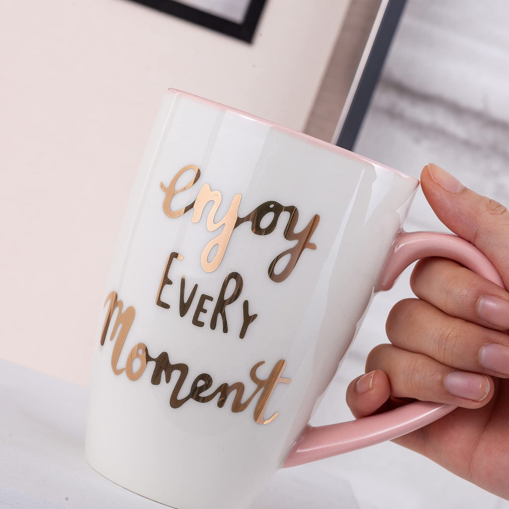 Jemirry Tea Mug Tea Cup, Ceramic Cup with Lid - Pink