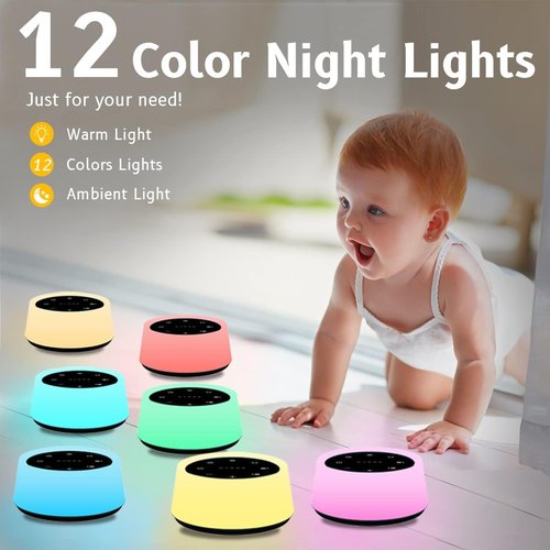 ColorsNoise Sound Machine - White Noise Machine with 30 Soothing Sounds & 12-Color Night Light (Black)