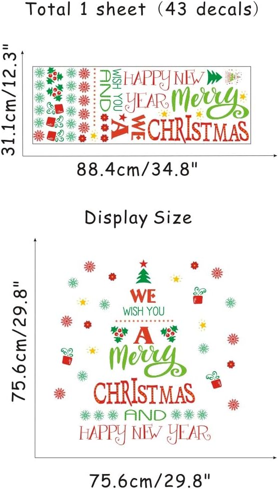 TOARTi Merry Christmas Wall Decals - Happy New Year Quotes & Snowflake Stickers | Festive Party Decor