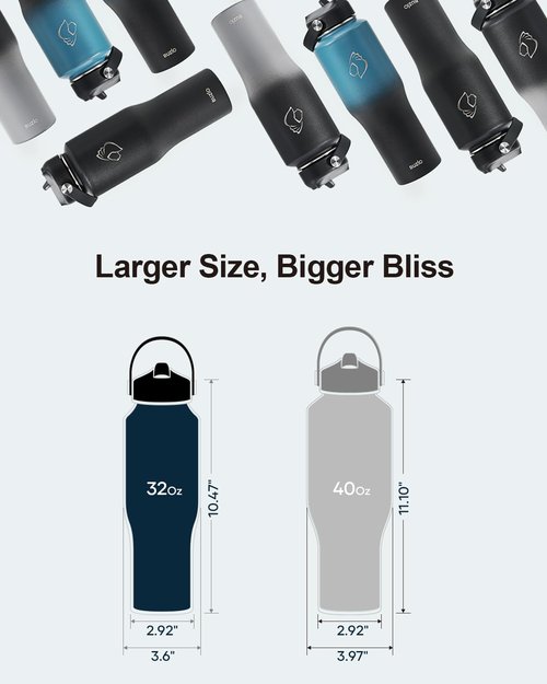 BUZIO Insulated Water Bottle Fits in Cupholder, Stainless Steel Tumbler with Straw Lid 32oz, Leak-proof BPA-Free Insulated Water Flask for Travel, Keeps Cold for 48H, Hot for 24H, Black