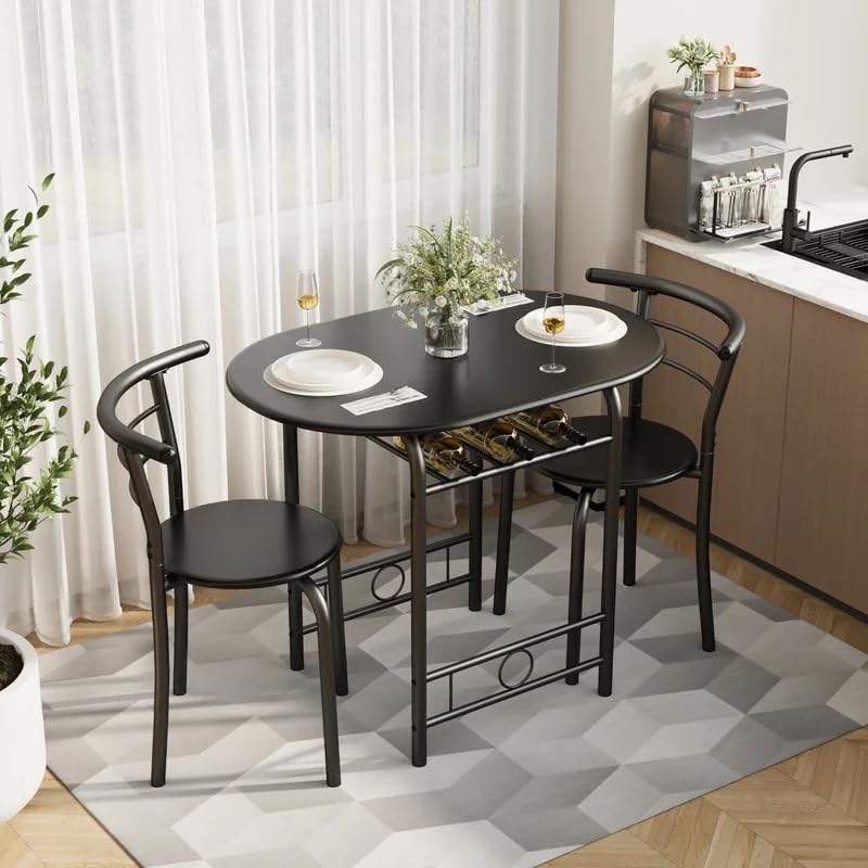 3-Piece Round Dining Table Set for 2 with Storage Shelf and Metal Frame