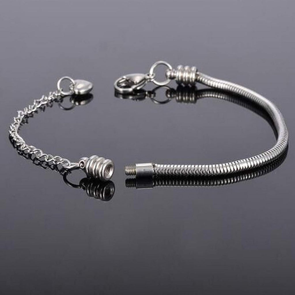 Skiennix Women's Snake Chain Charms Bracelet - Stainless Steel Love Memorial, 6 Inch