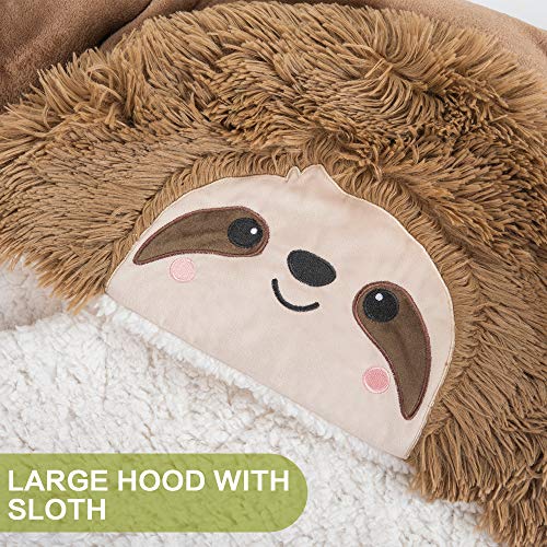 Sloth Wearable Hooded Blanket, Plush Faux Fur Sherpa Throw Cloak Wrap