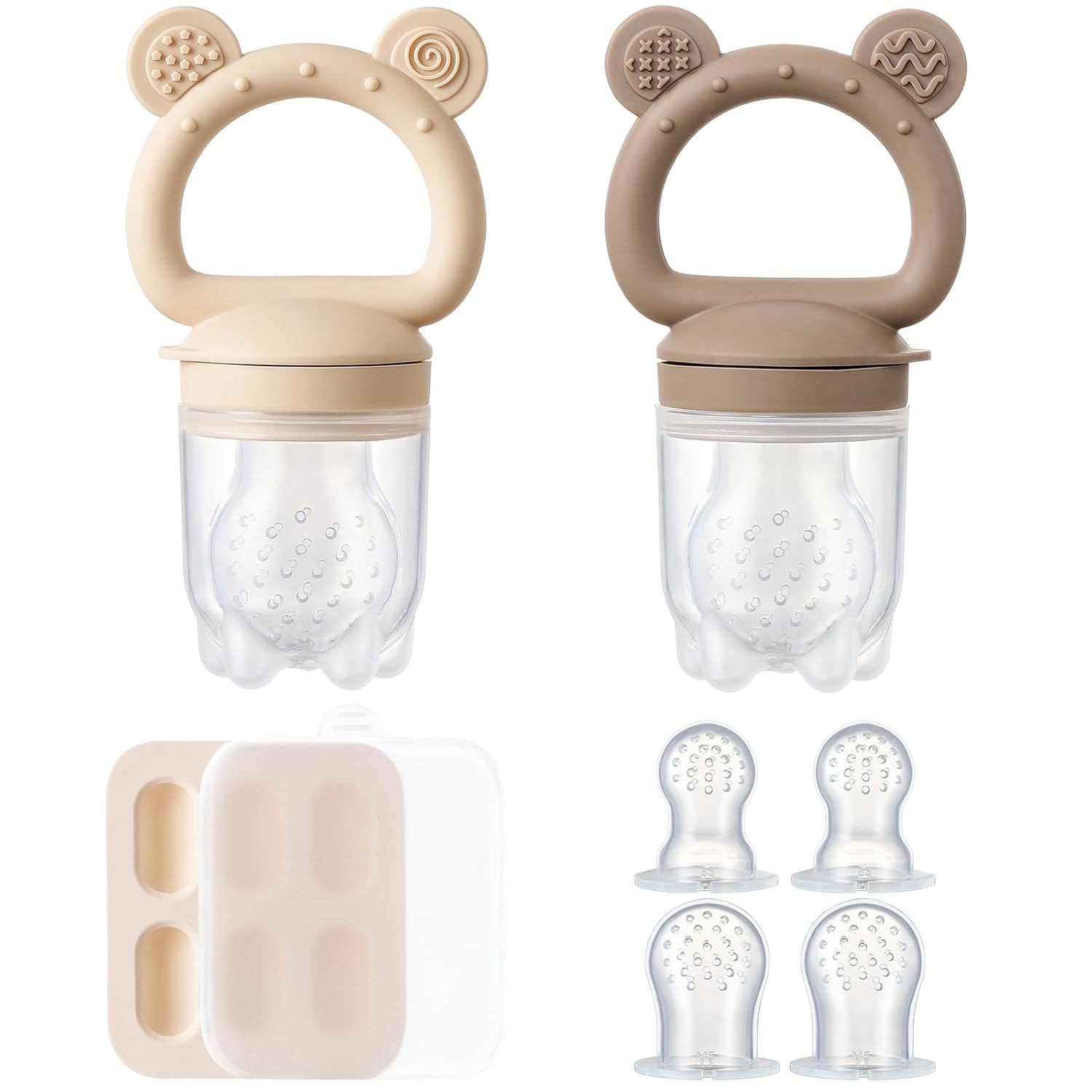 Skiennix Silicone Baby Fruit Feeder - 2 Pack with Mini Freezer Tray & Breastmilk Popsicle Molds for Teething Relief