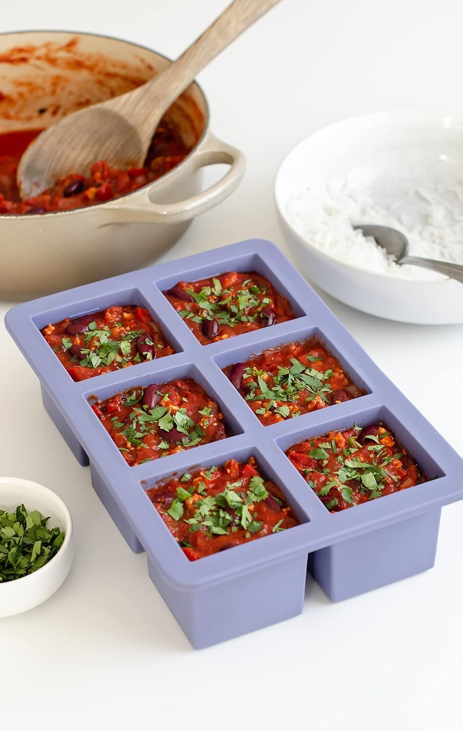 W&P Cup Cubes Silicone Freezer Tray - Blue 6-Cup Portion Maker for Soup, Broth & Leftovers | Dishwasher Safe