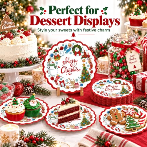 Christmas Snowman & Snowflake Paper Plates - 50 Count, 7 Inch Holiday Dessert Plates (Christmas)