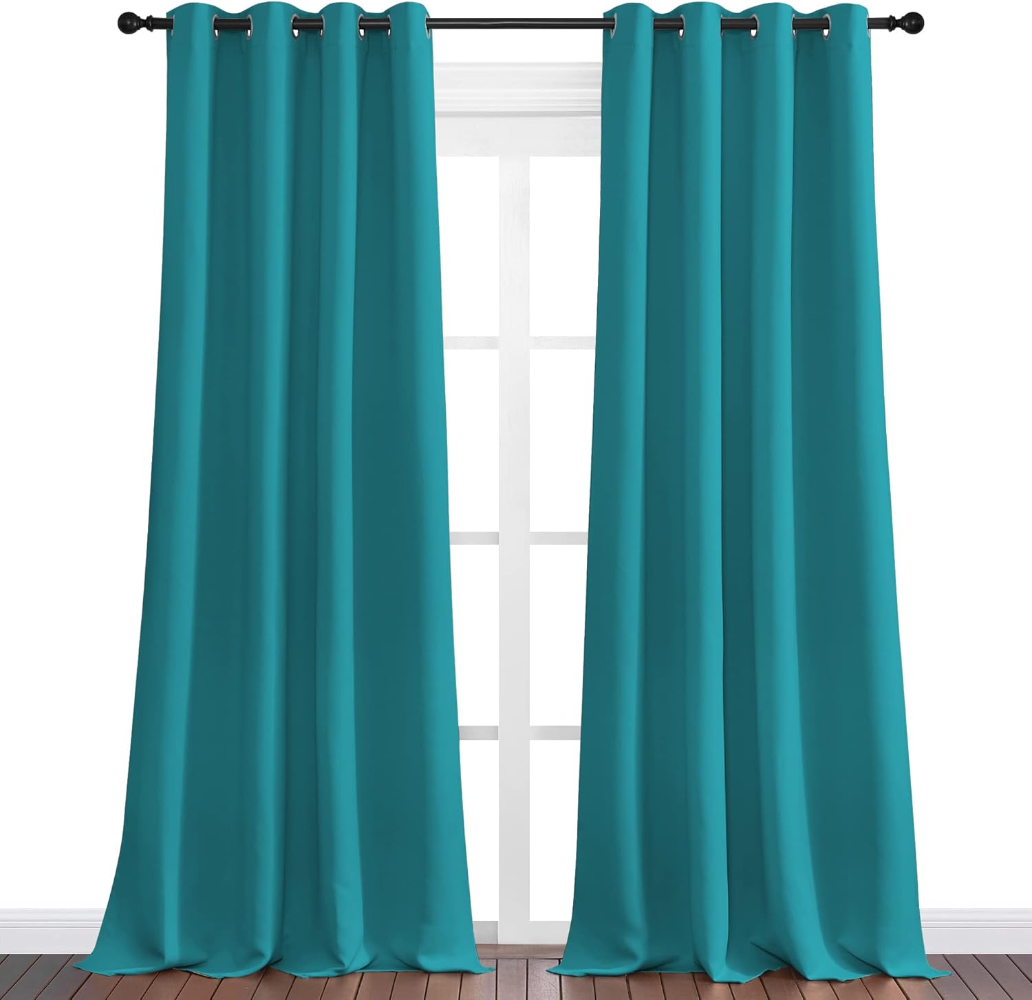 NICETOWN Room Darkening Curtains - Thermal Insulated Grommet Blackout Panels, 108" Length, Peacock Teal, 2 Pieces