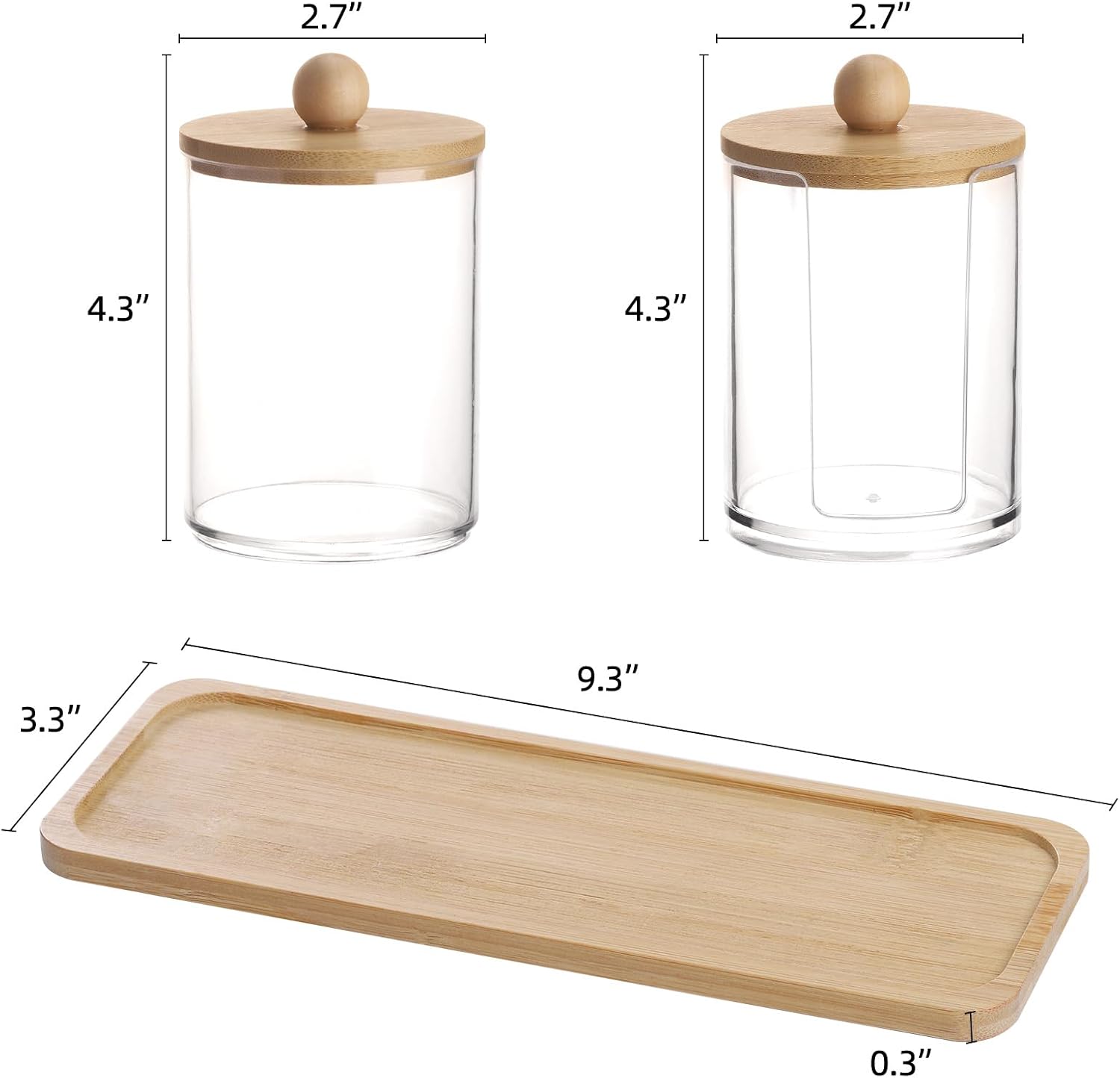 Tbestmax Qtip Holder Set - 10 oz Clear Apothecary Jars with Bamboo Lids | 3 Pack Cotton Swab Dispenser