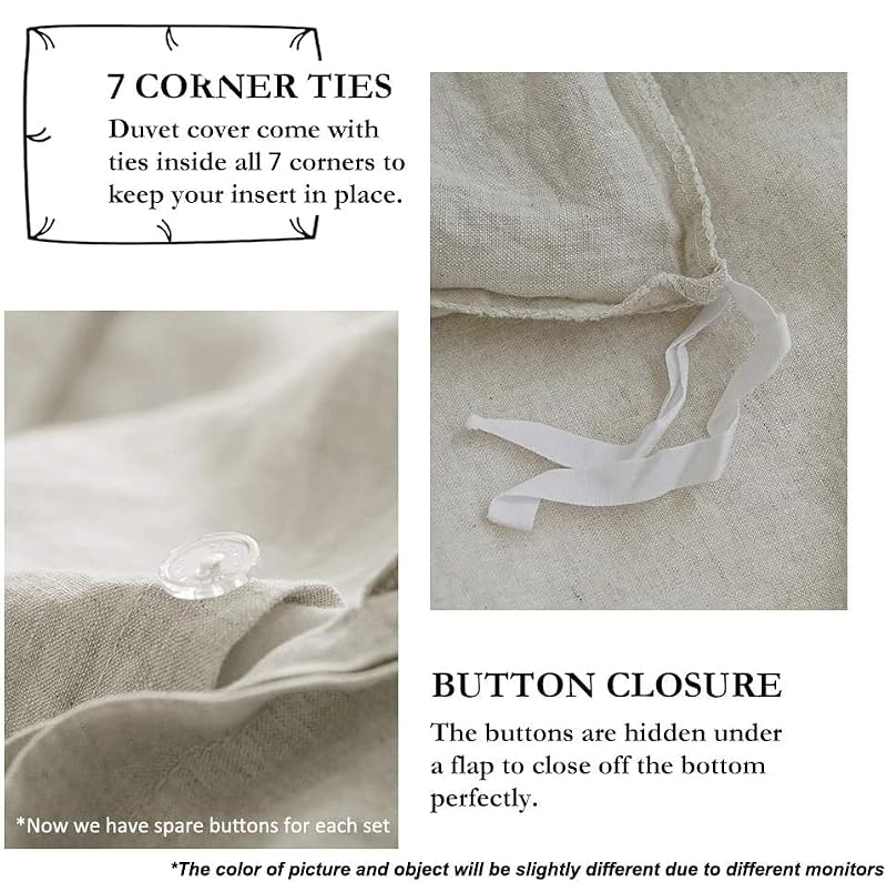 100% French Flax Linen Duvet Cover Set with Embroidery - King Size