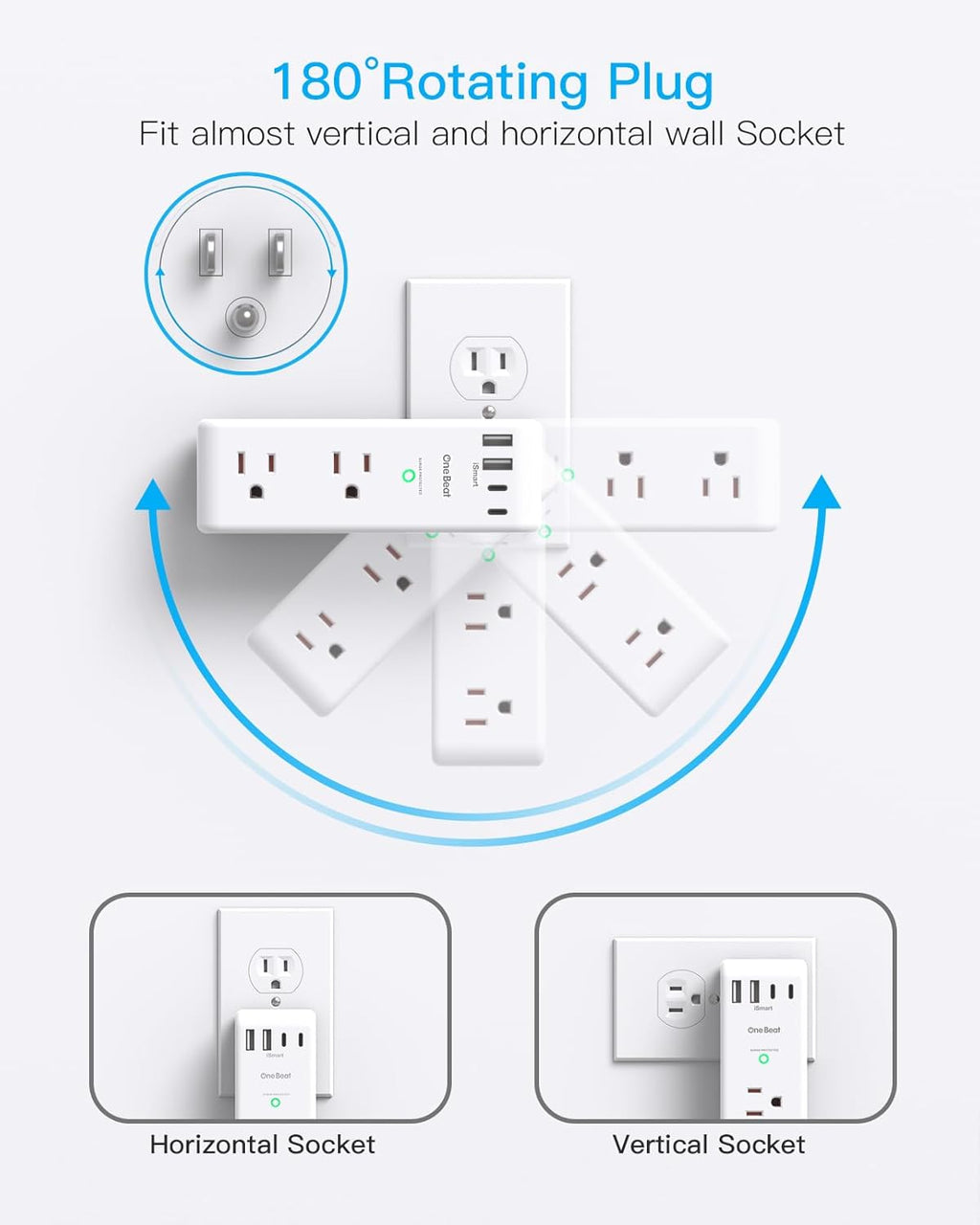 Surge Protector by [Brand Name] - 6 AC Outlet Extender with 4 USB Ports & Rotating Plug | 1800J Power Strip for Home & Office