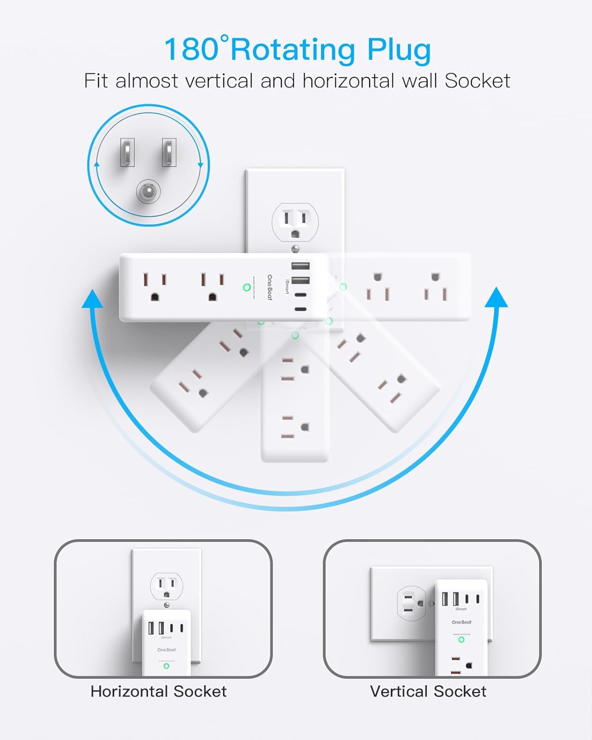 Surge Protector by [Brand Name] - 6 AC Outlet Extender with 4 USB Ports & Rotating Plug | 1800J Power Strip for Home & Office