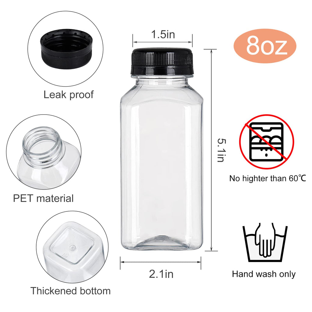 Fhxtcygj 24 Pack 8oz Empty PET Plastic Juice Bottles with Leak-Proof Caps Lids, Reusable Clear Water Bottle Food Grade Bulk Beverage Containers for Juicing Smoothie Milk and Other Beverages