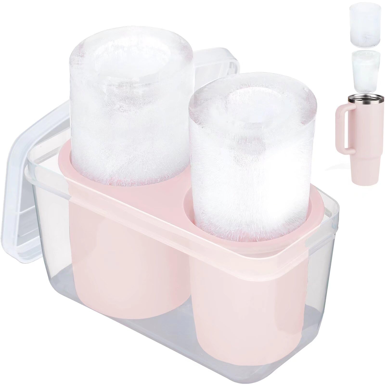 Ice Mold for Stanley Cup, Silicone Ice Cube Tray for Stanley Cup 30oz-40oz, Tumbler Ice Mold with Lid and Bin, Easy Release Cylinder Ice Cube Mold, 1 Pack, Rose Quartz