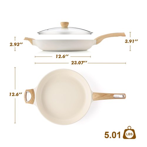 SENSARTE Ceramic Nonstick Frying Pan Skillet with Lid 12.5Inch Large Non Stick Non-toxic Healthy Kitchen Cooking Chef's Pan, Free of Intentionally Added PFOA/PFAS/PTFE, Induction Compatible, White
