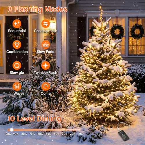 Rechargeable Fairy Lights 66ft Warm White 200 LEDs with Remote & DIY Timer