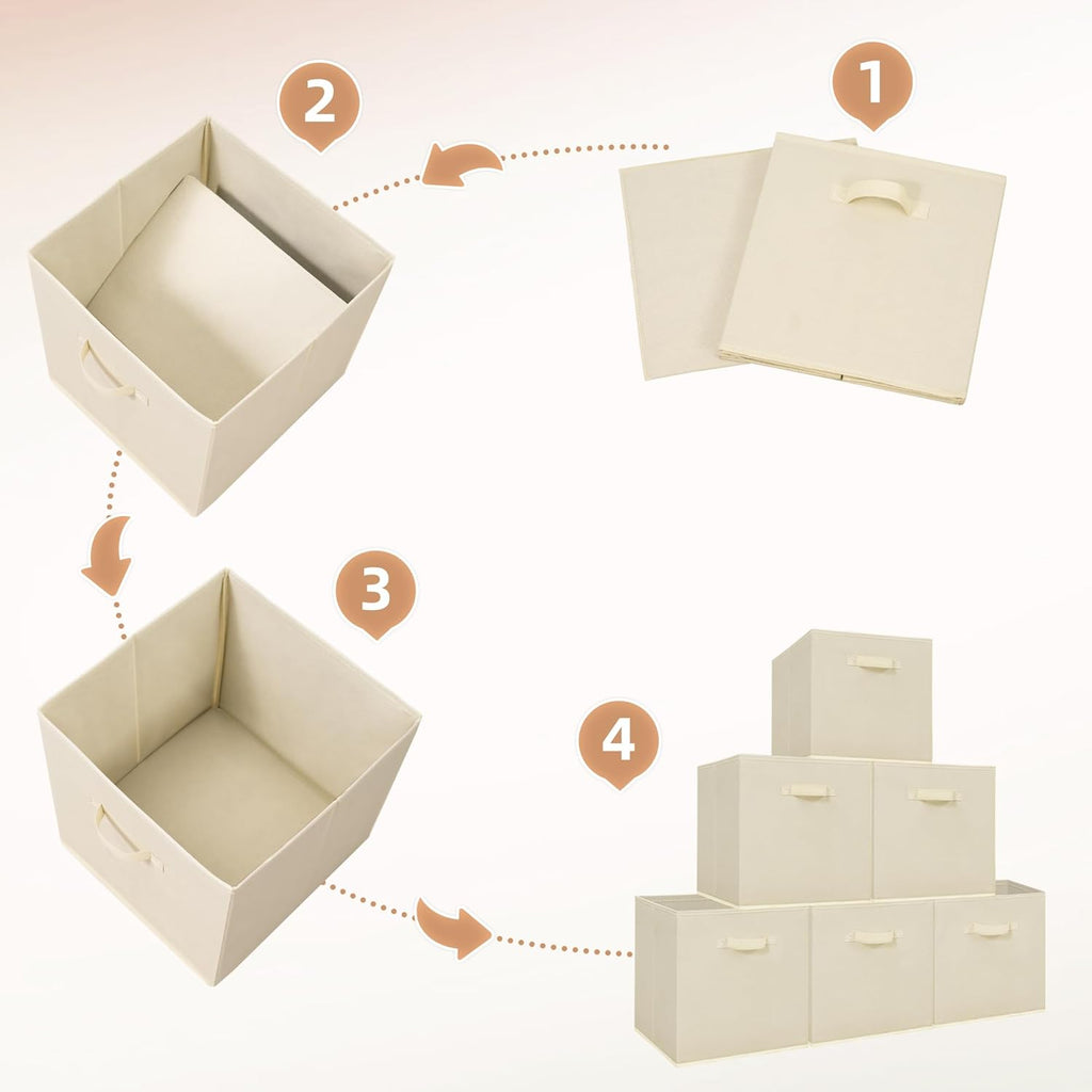 Storage Maniac Storage Cubes - 13-Inch Collapsible Fabric Bins with Handles | 10-Pack Beige for Easy Organization
