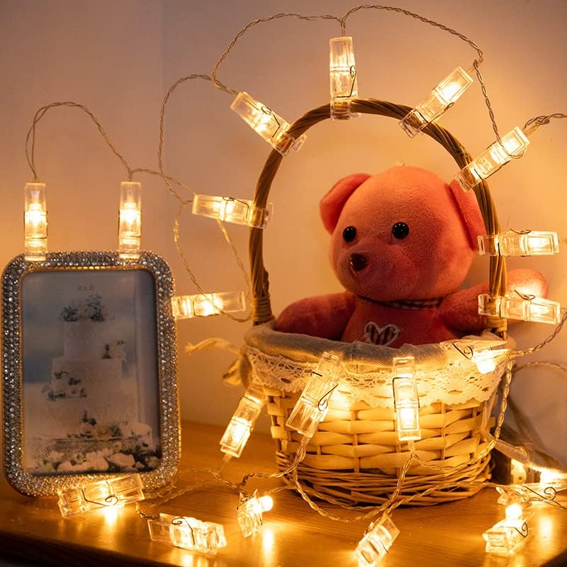 Skiennix LED Photo Clip String Lights - 40 Warm White Fairy Twinkle Lights for Photos & Artwork | 14 Feet