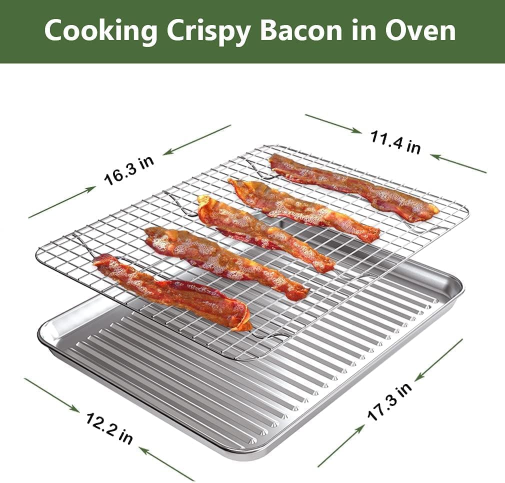 ROTTAY Half Sheet Pan Set - Stainless Steel Baking Sheet with Cooling Racks | Heavy Duty & Warp Resistant, 18 x 12 Inches