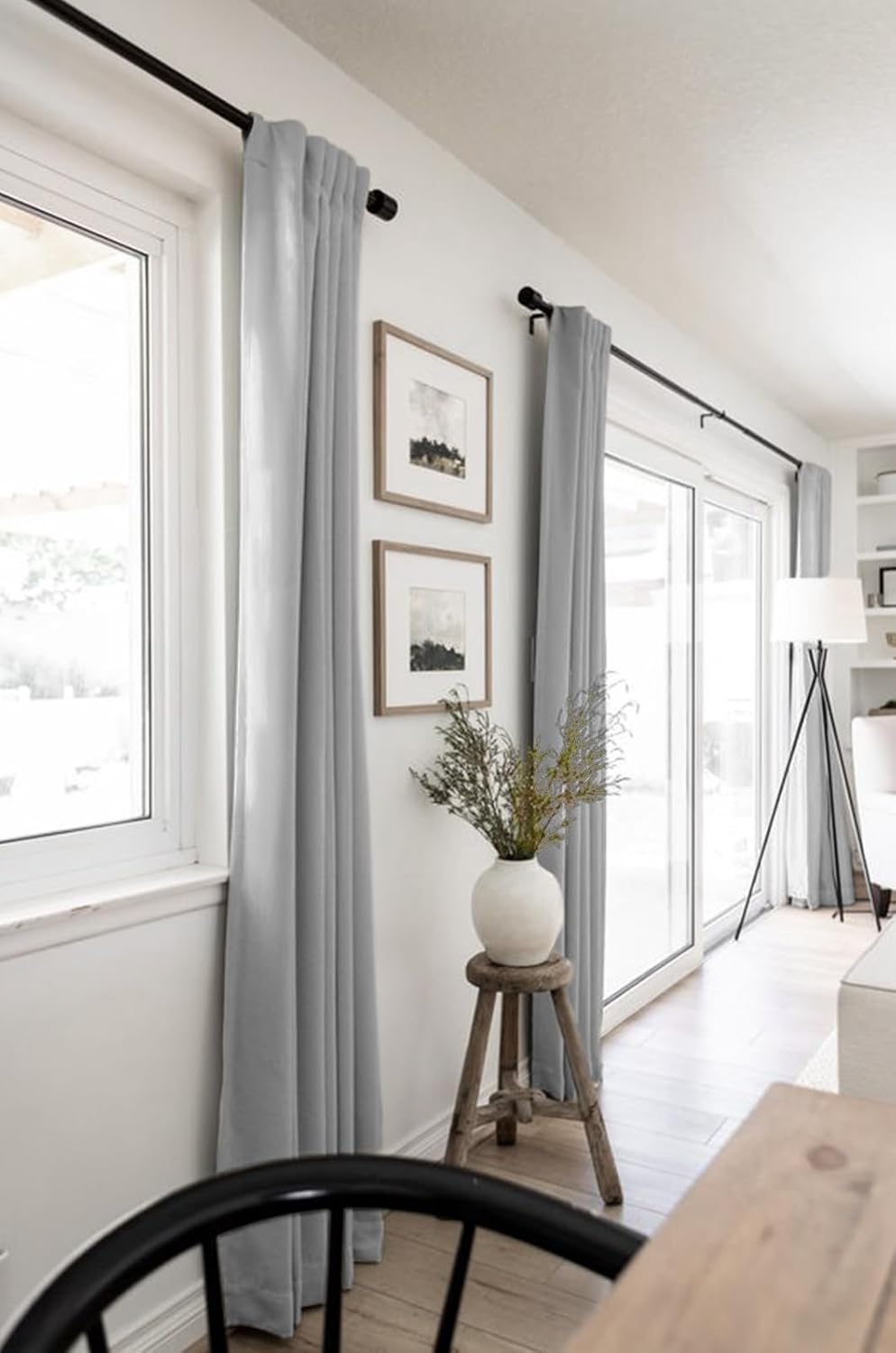 Skiennix 100% Blackout Linen Curtains - Thermal Insulated Drapes for Bedroom | 63" Long, Grey, 2 Panels Set
