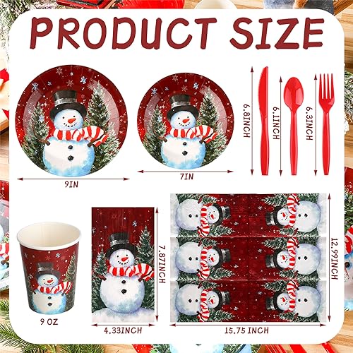 Sinmoe Red Snowman Christmas Paper Plate Dinnerware Set, 400 Pcs