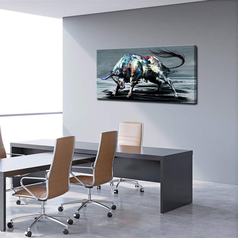 sechars - Cool Animal Canvas Wall Art Fighting Bull Painting for Living Room Home Office Farmhouse Decor Wildlife Canvas Artwork for West Cowboy Gallery Wrap Ready to Hang