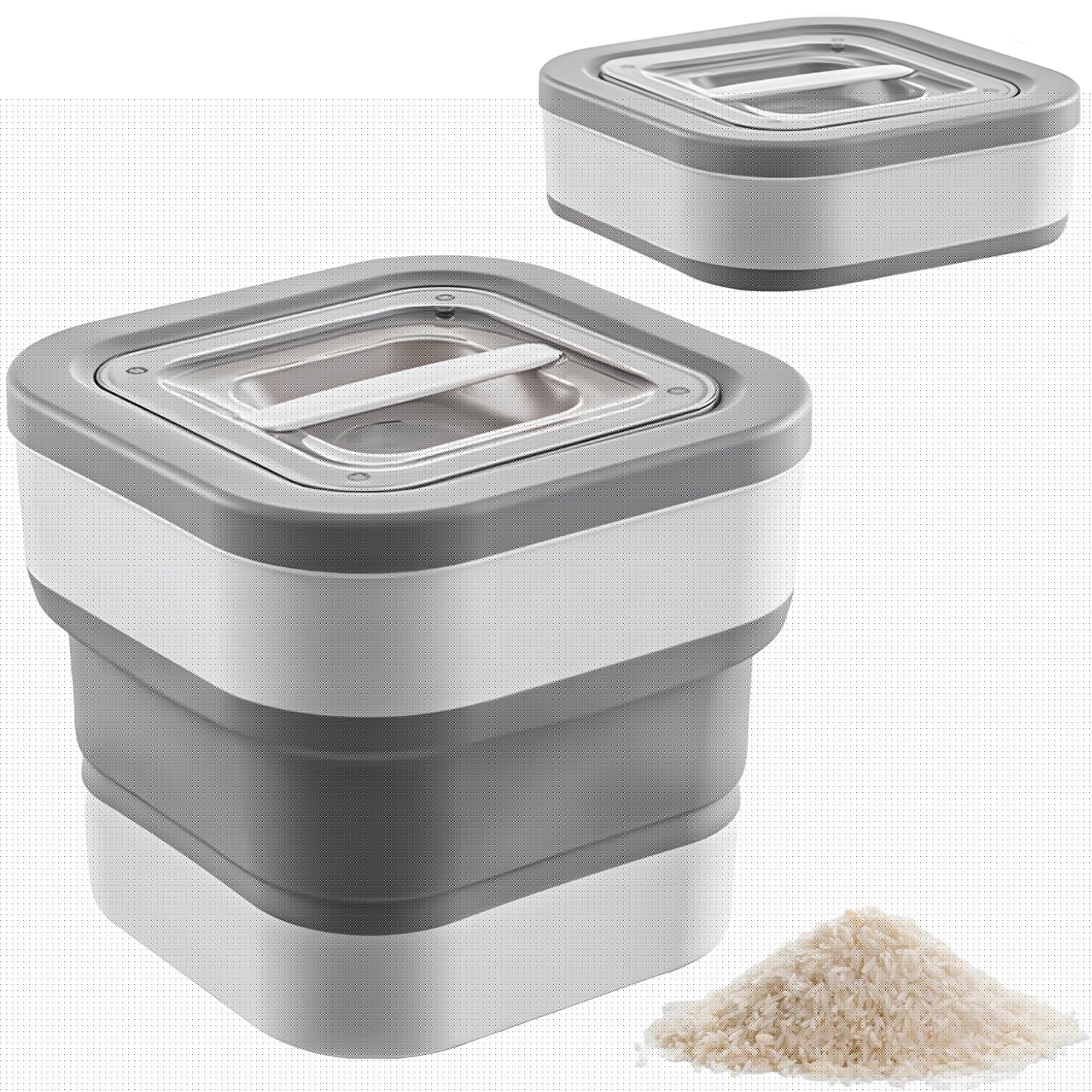 JforSJizT Collapsible Airtight Rice Storage Container,Holds 11-27.5 Lbs,with Magnetic Locking Lid Rice Dispenser Bin,with Measuring Cup,Food Storage for Flour Cereal Pasta Grain Corn Wheat