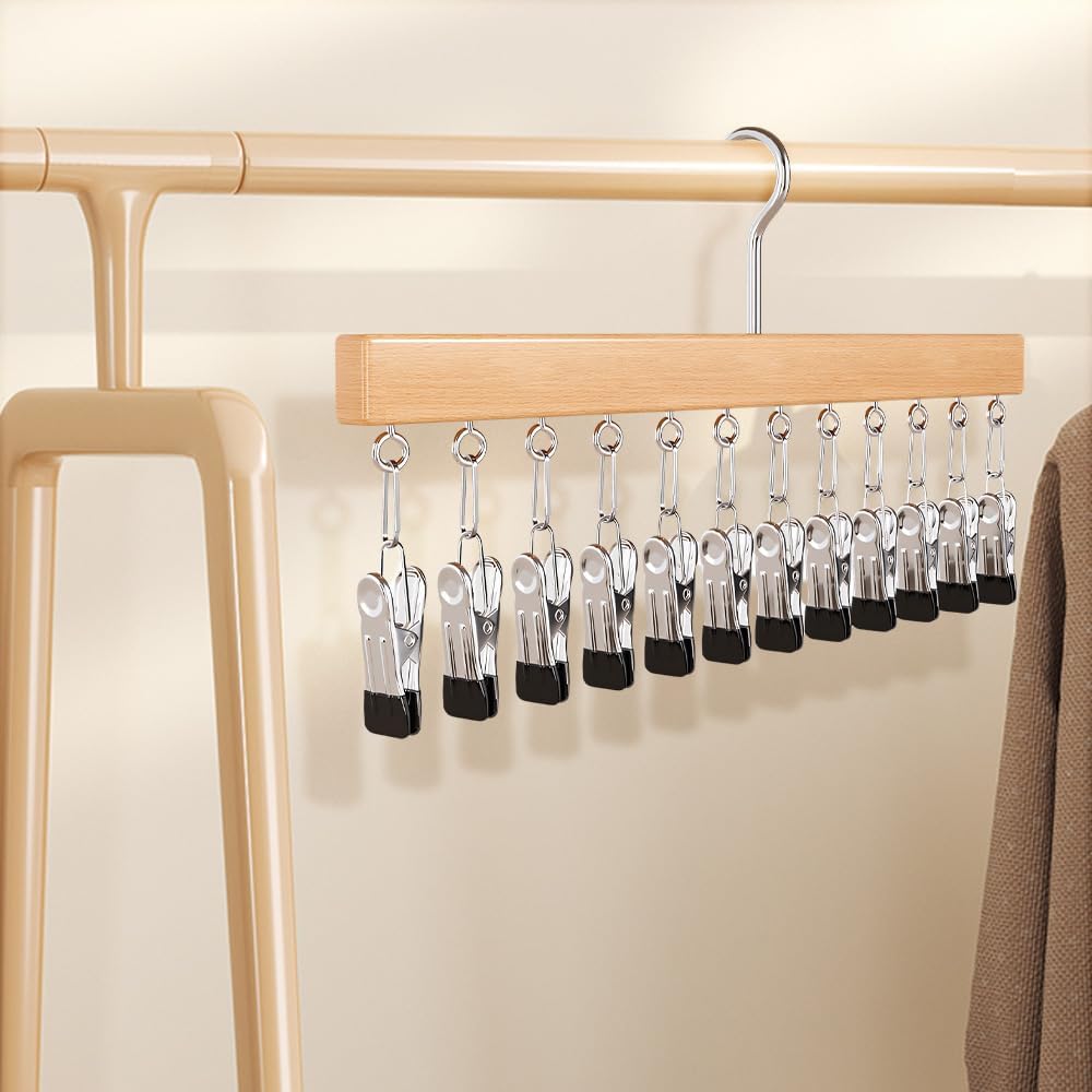 Skiennix Closet Organizer - Space-Saving Hanging Clips for Hats, Scarves & Clothes | Vintage, 12 Clips