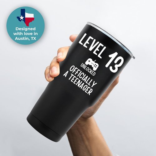 13th Birthday Tumbler 30oz, Best 13-Year-Old Boy Gift Ideas, Perfect Birthday Gifts For Teen Boys Trendy, Unique Memorable Keepsake for Him, Officially a Teenager Presents for Birthdays, Gift Ready