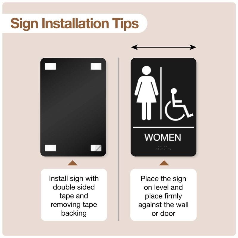 ADA Braille Handicap Bathroom Signs for Business with Double Sided 3M Tape (Pack of 2) - ABS Plastic Men and Women Bathroom Signs 9”x 6” for Offices, Businesses, and Restaurants