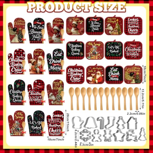 Qinyoung 48 Pcs Christmas Oven Mitts & Pot Holders Set - Black Santa Theme