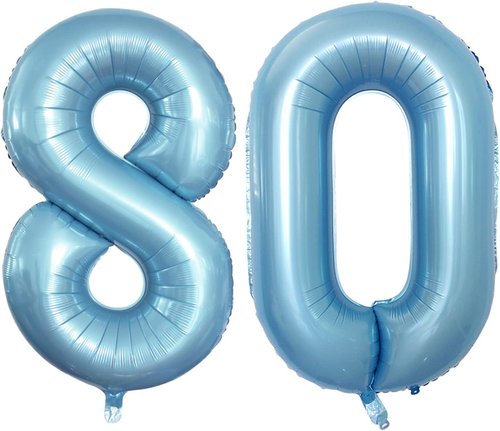 GOER 80th Birthday Balloons - Jumbo 42 Inch Light Blue Foil Helium Decorations for Celebrations