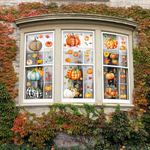 Fall Window Clings - 110pc Autumn Pumpkin & Maple Leaf Decal Set