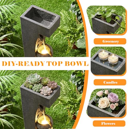 39-Inch 5-Tier Cascading Water Fountain with LED Lights for Garden and Patio