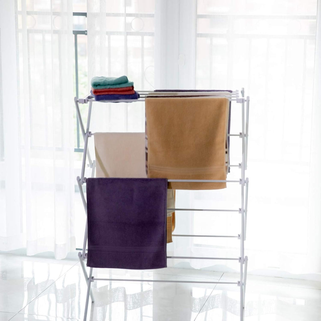 Regine Switzerland Foldable Clothes Drying Rack - Portable 3-Tier Laundry Organizer for Indoor/Outdoor Use, White