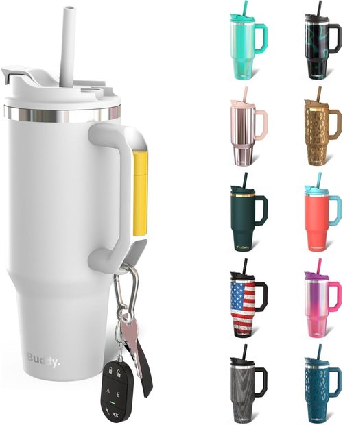 Frost Buddy Thicc Buddy - 50 oz Stainless Steel Vacuum Insulated Tumbler with Lid and Straw for Water - Travel Mug Cupholder Friendly - Gifts for Women Men Him Her (White)