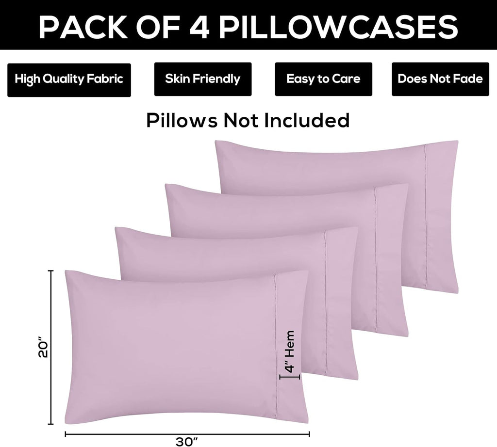 Utopia Bedding Standard Pillow Cases - Soft Brushed Microfiber - 4 Pack, Lavender - 20 x 26 Inches