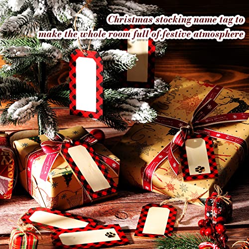Christmas Stocking Name Tags Set - Wooden Holiday Labels with Dog Paw & DIY Design