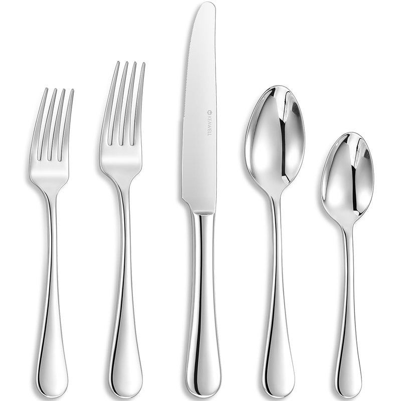 KEAWELL Premium Verona 20-Piece Silverware Set for 4, Heavy Duty – 18/10 Stainless Steel, Brilliant Mirror Finish, Smooth Edges, Dishwasher Safe (20, Silver)