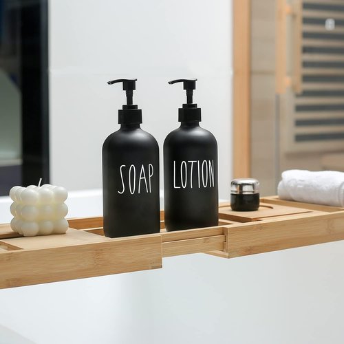 MOMEEMO Matte Black Soap Dispenser Set - Stylish Lotion & Hand Soap Dispenser for Farmhouse Bathroom Decor