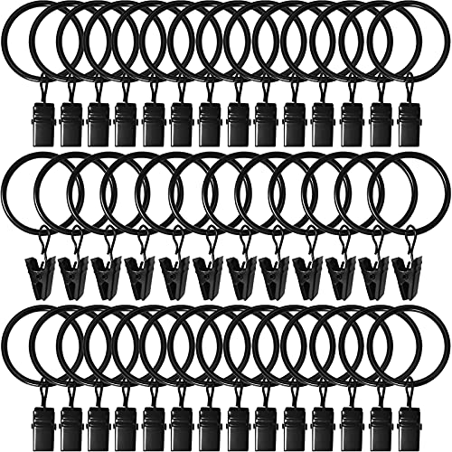 AMZSEVEN 40 Pack Black Curtain Rings with Clips - 1.26 Inch Interior Diameter