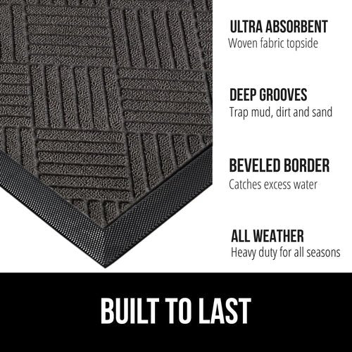 GORILLA GRIP WEATHERMAX Door Mat - Durable Non-Slip Design | 17x29 Inches, Gray & Beige