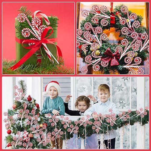 Gerrii 12-Pack Red & White Candy Cane Christmas Tree Decorations 16" Tree Picks