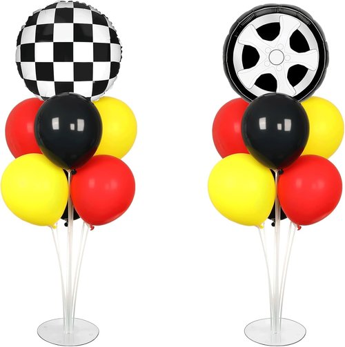 **Race Car Party Balloons Kit by [Brand Name] - 2 Sets with Checkered Foil Balloons | Red, Black & Yellow Racing Theme Decor for Boys' Birthday Parties**