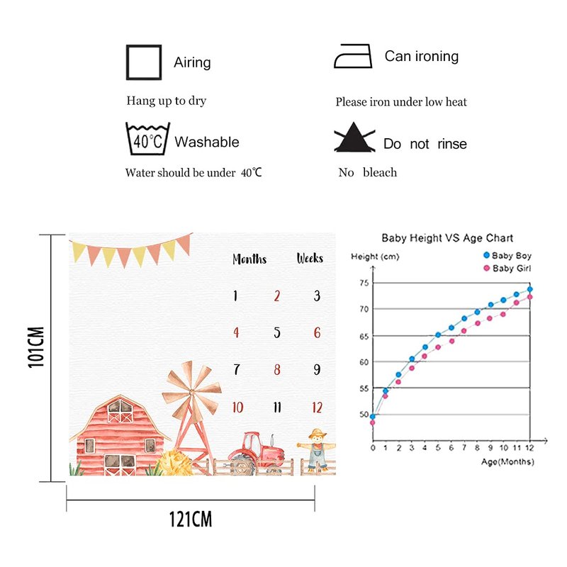 F-FUN SOUL Monthly Milestone Blanket, 48x40in, Farm Baby Blankets, Tractor and Barn Nursery Swaddling Blankets, Newborn Mom Gifts, Baby Shower Age Growth Tracker with Bonus Maker