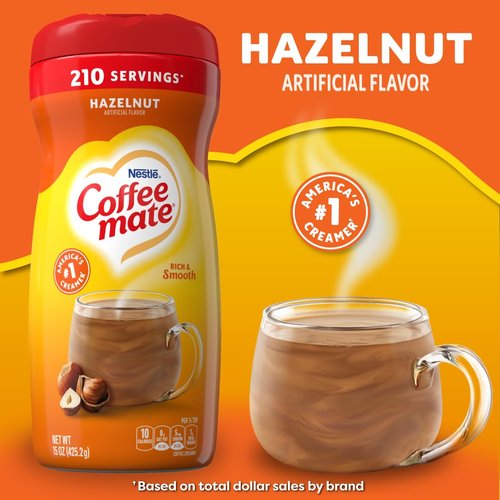 Coffee-Mate Hazelnut Powdered Coffee Creamer - Rich Flavor, 15-Ounce Packages | Pack of 6