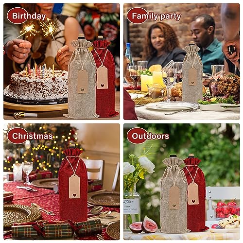 Reusable Burlap Wine Gift Bags with Drawstrings & Tags - 12 Pack (750ml)