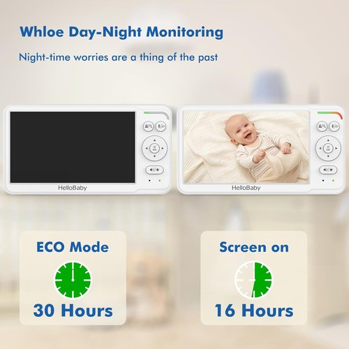 HelloBaby Baby Monitor - 6" IPS Screen, 30-Hour Battery, No WiFi, Night Vision, 1000ft Range | Ideal for Moms & Pets