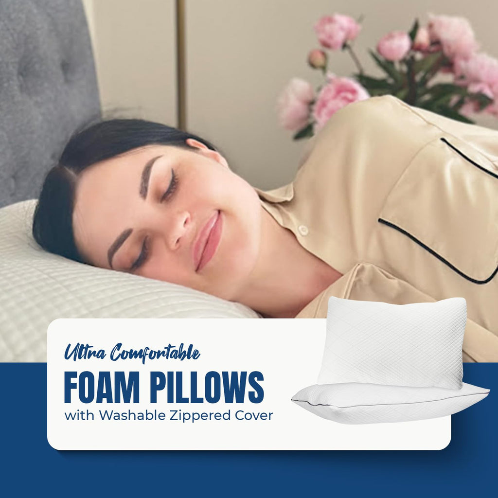 Bed Pillows for Sleeping 30x20 Inches Set of 2 Queen Size Shredded Memory Foam Pillows with Washable Pillowcases Cooling Hotel Pillow Hypoallergenic Adjustable Pillow for Side Back & Stomach Sleepers