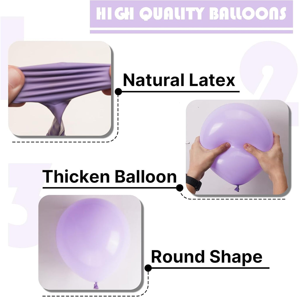 PartyWoo Lavender Balloons - 127-Piece Pastel Purple Balloon Arch Kit for Baby Showers & Parties | 5-18 Inch Sizes